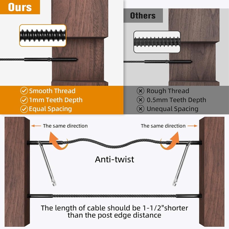 CELYND Swage Lag Screws for Cable Railing - 120 Pack Black T316 Stainless Steel Left and Right Handed Thread - 1/8" Cable Railing Hardware Kit for Deck Stair Wood Post Railing System - Image 4